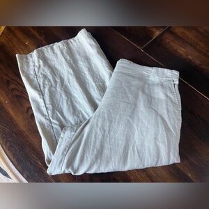 Eileen Fisher Wide Leg Pull On Pants Women’s M 100% Linen Beige Crop Lightweight